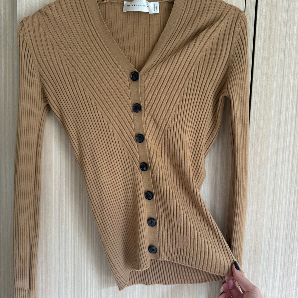 Victoria Beckham Camel Ribbed Cardigan - Picture 2 of 5